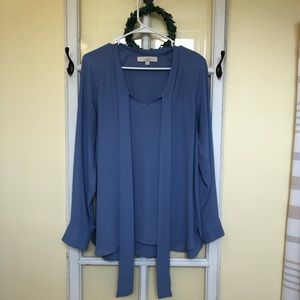 LOFT powder blue blouse - Long sleeve - Tie neck